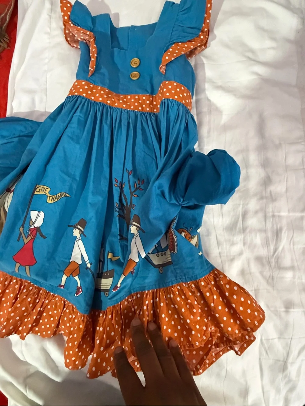 Eleanor Rose Girls Thanksgiving Turkey Pilgrim Boutique Dress Blue Orange